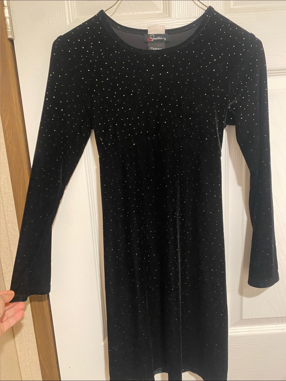 Speechless Black Velvet Long Sleeve Dress with Sparkle Studs